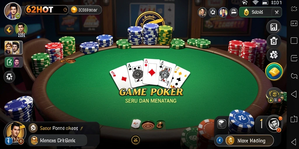 Tampilan gameplay seru di 62HOT dengan aksi Poker yang mendebarkan.