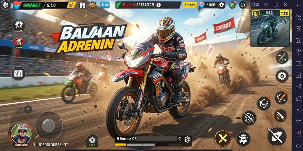 Tampilan gameplay balapan motor yang mendebarkan di 988BET.
