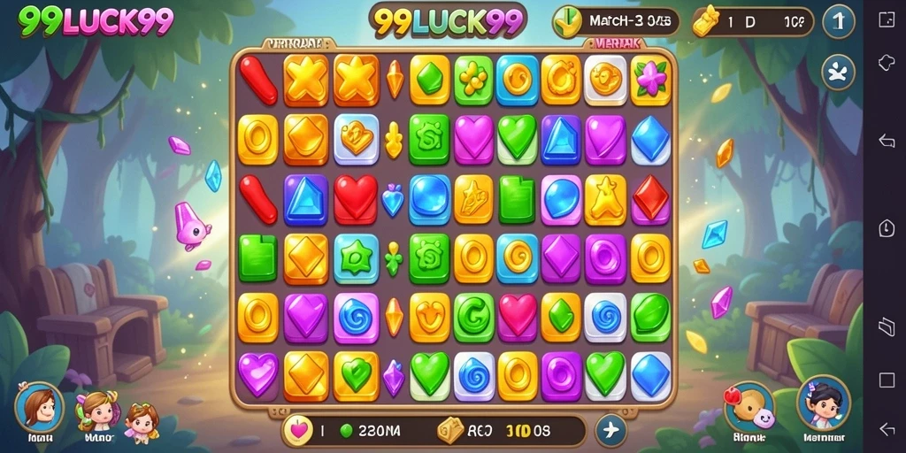 Gameplay seru 99LUCK99 dengan kombinasi objek Match-3.