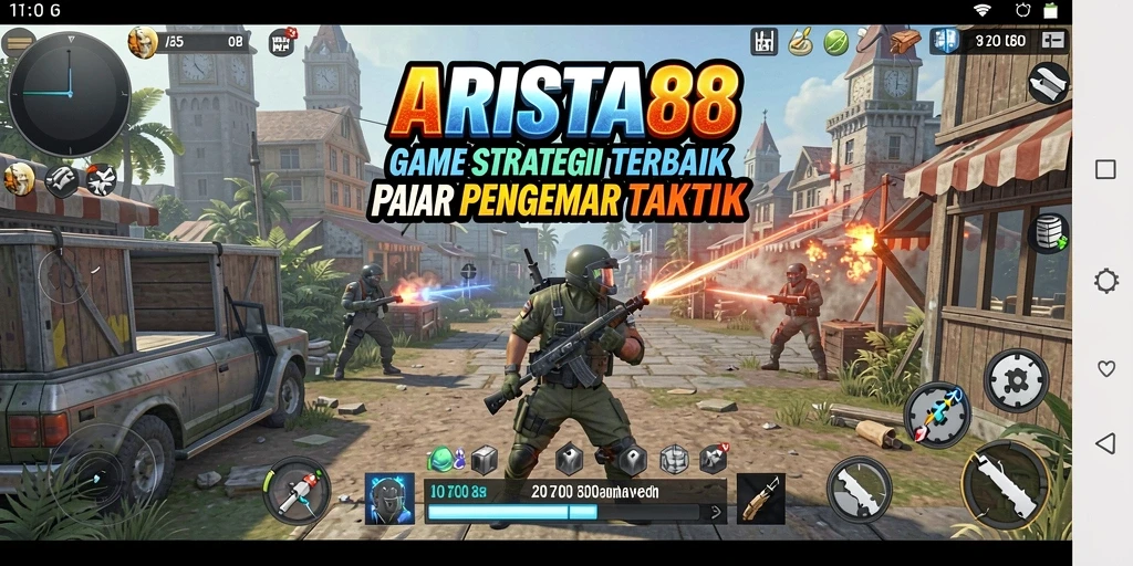 Tangkapan layar ARISTA88 menampilkan pertarungan strategi epik dan pengaturan taktik.