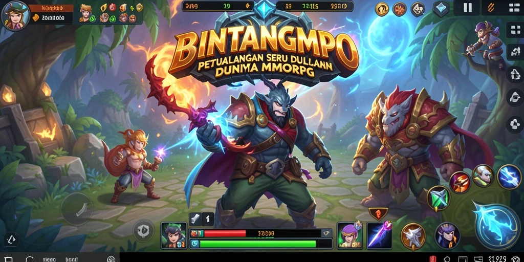 Tangkapan layar utama BINTANGMPO menunjukkan aksi pertempuran epik dalam dunia MMORPG.