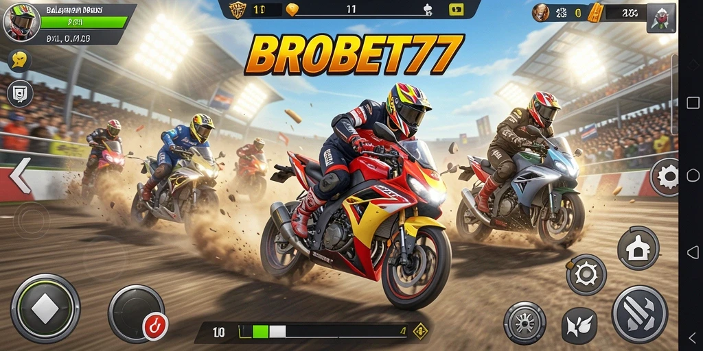 Tampilan gameplay mendebarkan dari <strong>BROBET77</strong> menghadirkan keseruan balap motor.