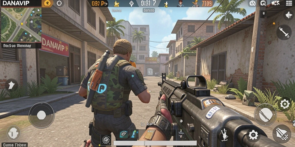 Screenshot utama DANAVIP yang menampilkan aksi gameplay TPS.