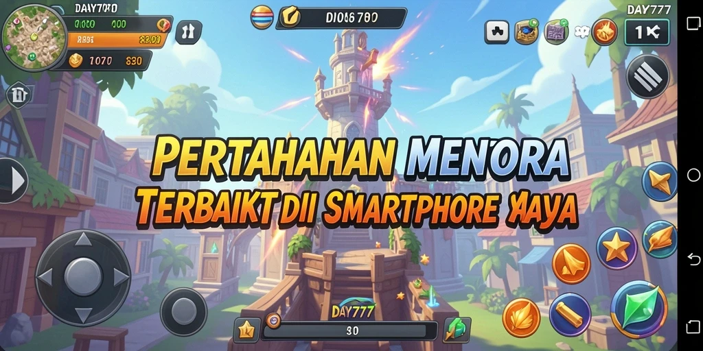 Gameplay menara pertahanan yang mendebarkan dalam DAY777.