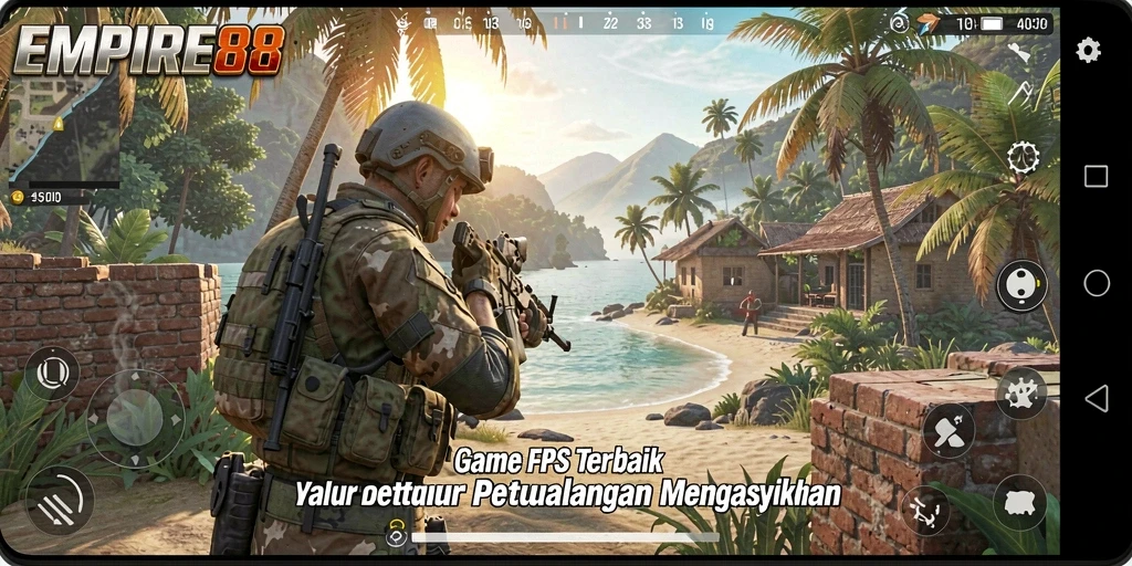 Screenshot menunjukkan aksi intens dari gameplay FPS EMPIRE88.