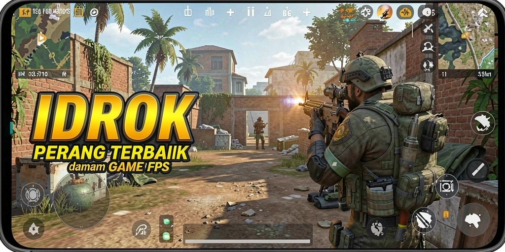 Screenshot gameplay IDROK menampilkan aksi tembak-menembak intens di arena.