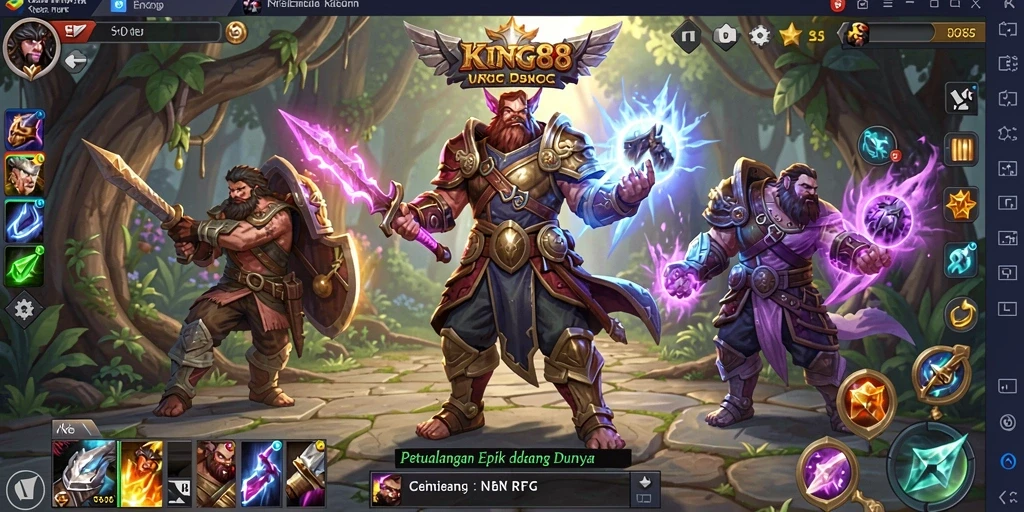 Tangkapan layar utama KING88 menampilkan pertarungan seru dalam dunia RPG.