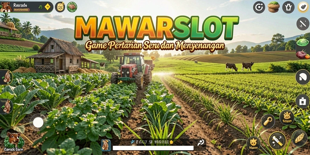 Tangkapan layar utama MAWARSLOT menampilkan momen seru dalam bermain game pertanian.