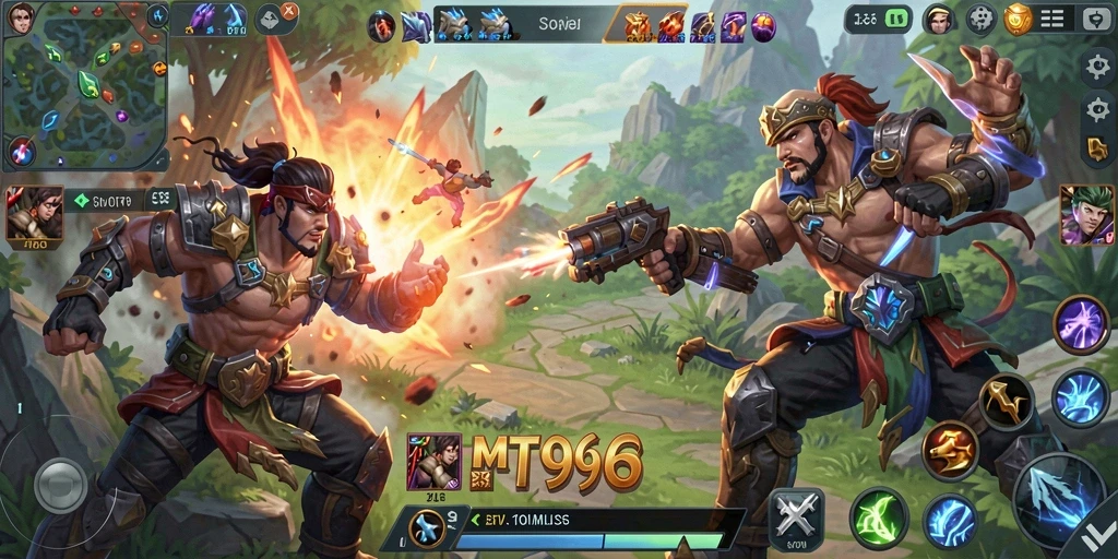 Tangkapan layar gameplay <strong>MT966</strong> menampilkan aksi seru dalam pertandingan MOBA.