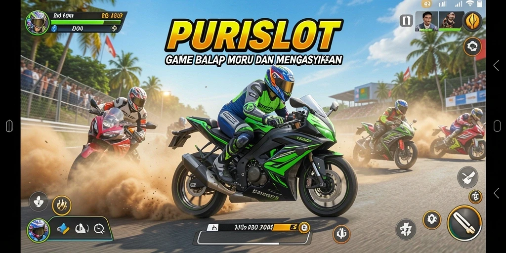 Screenshot gameplay dari PURISLOT dengan balapan motor yang seru.