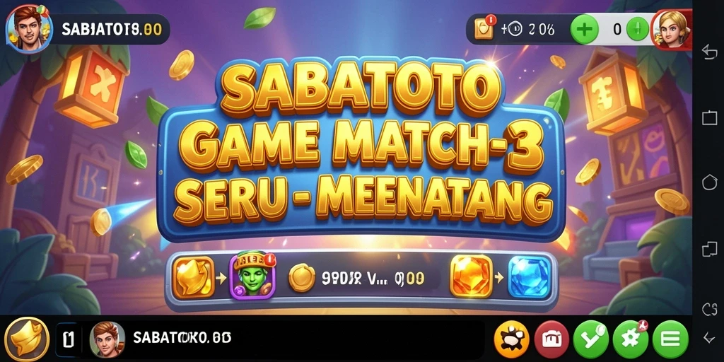 Menampilkan gameplay seru SABATOTO dengan tantangan Match-3.