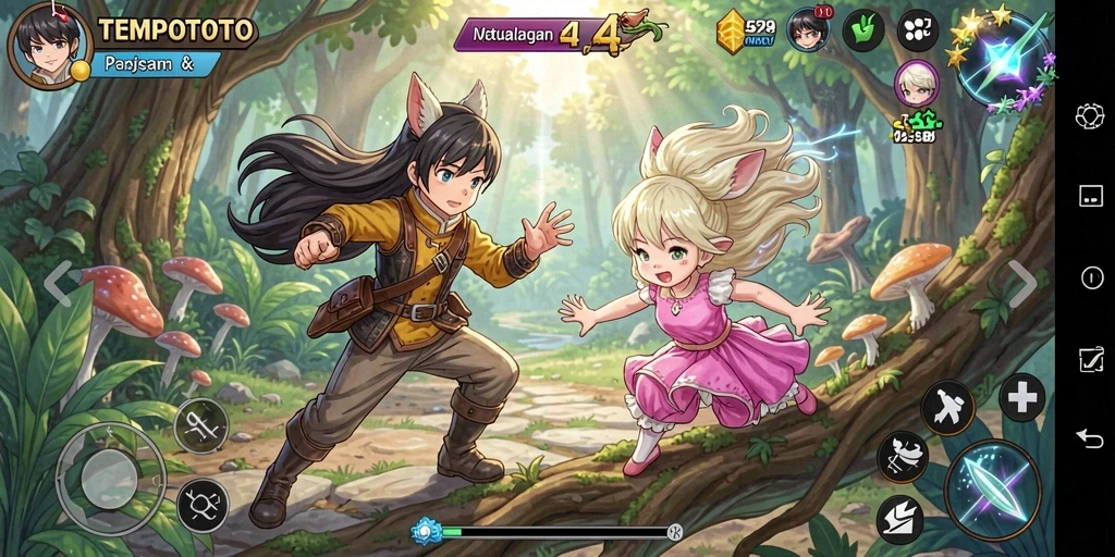Screenshot utama TEMPOTOTO yang menampilkan pertarungan seru dalam dunia anime.