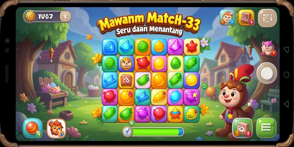 Tampilan gameplay <strong>W67</strong> dengan kombinasi permata warna-warni yang menarik.